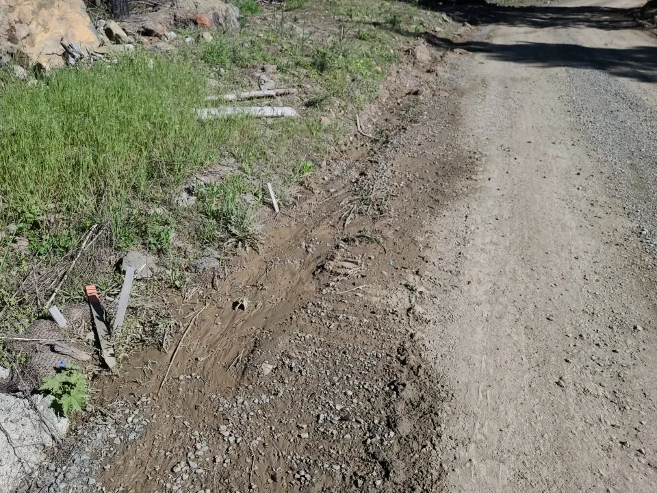 Erosion channels along an unpaved road